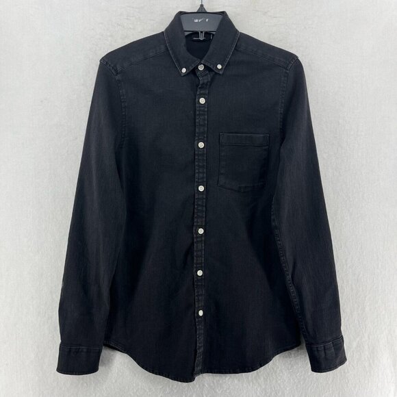 Asos Design Button Down Shirt Mens XS Black Denim Long Sleeve Classic Fit Casual - Picture 1 of 12